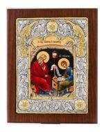 σπήλαιο της αποκάλυψης σε ξύλινη εικόνα με ασημένια διακόσμηση - byzanteiko - handmade icon apocalypse cave patmos