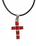 Μεταλλικος σταυρός λαιμού με κοκκινο στρας καουτσουκ Byzanteiko Necklace Cross Pendant