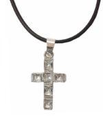 Μεταλλικος σταυρός λαιμού με λευκό στρας καουτσουκ Byzanteiko Necklace Cross Pendant