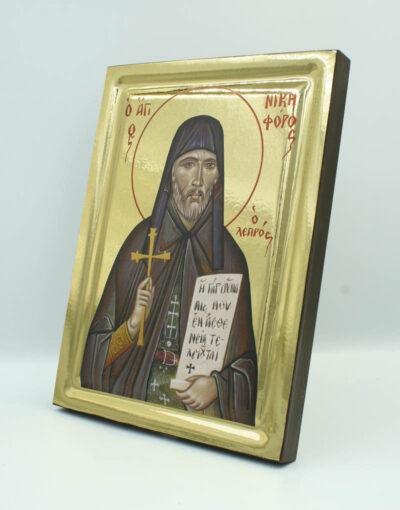 Άγιος Νικηφόρος ο Λεπρός χειροποίητη εικόνα με εφέ στιλβωτού Saint Nicephorus the Leper handmade icon Byzanteiko