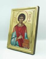 Άγιος Παντελεήμων εικόνα με όψη στιλβωτού Saint Panteleimon handmade icon Byzanteiko
