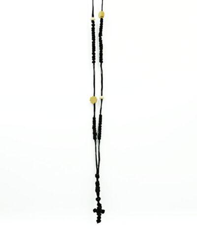 κομποσχοίνι λαίμου 100άρι με ξύλινους στσυρούς μαύρο κρεμαστό Komboskini necklace pendant 100 knots with wooden crosses Byzanteiko Mount Athos