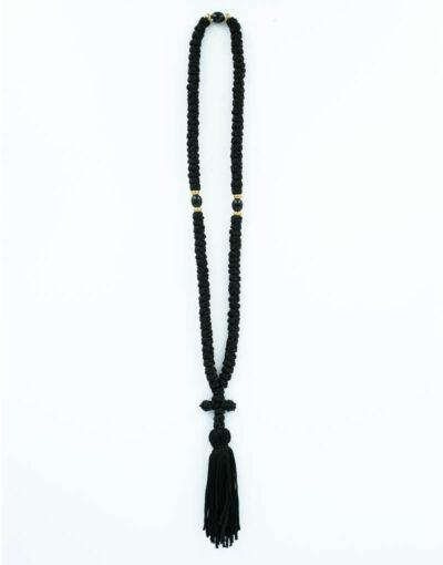 Κομποσχοίνι 100άρι φλος μαύρο με μαύρη χάντρα komboskini prayer rope 100 KNOTS BLACK PRAYER ROPE BYZANTEIKO