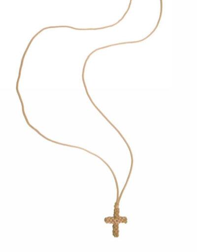Κομποσχοίνι Σταυρός λαιμού πλεκτός μπεζ Komboskini necklace pendant beige Byzanteiko Mount Athos