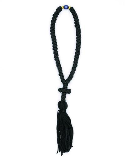Κομποσχοίνι φλος 50άρι αγιορείτικο μαύρο με μπλε χάντρα Komboskini flos 50 knots black with blue bead prayer ropeMount Athos Byzanteiko