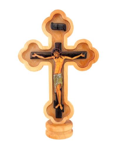 Σταυρός επιτραπέζιος ξύλινος ανοιχτός με υγρό γυαλί 1 wooden table cross with liquid glass mount athos