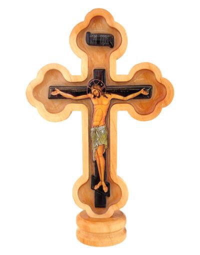 Σταυρός επιτραπέζιος ξύλινος ανοιχτός με υγρό γυαλί wooden table cross with liquid glass mount athos