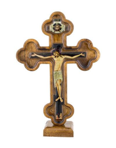 Σταυρός επιτραπέζιος ξύλινος σκούρος με υγρό γυαλί wooden table cross with liquid glass mount athos