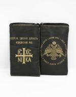 πορτοφόλι Αγίου Όρους υφασμάτινο μαύρο χρυσό wallet fabric mount athos black-gold