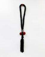 Κομποσχοίνι 50άρι φλος μαύρο κόκκινο πον-πον - Komboskini Prayer Rope with 50 knots black pon-pon byzanteiko Mount Athos