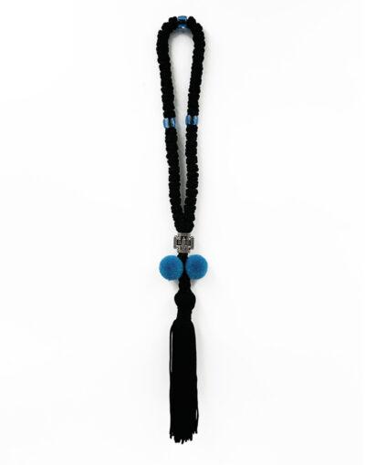 Κομποσχοίνι 50άρι φλος πον-πον μαύρο - Komboskini Prayer Rope with 50 knots black pon-pon byzanteiko Mount Athos