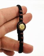 βραχιόλι μακραμέ μαύρο με ξύλινες χάντρες και 'ελέησον' βυζάντεικο - bracelet black makrame with wooden beads 'have mercy'