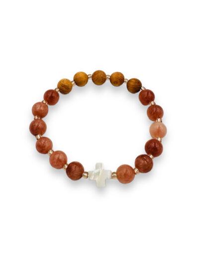 βραχιόλι με γυάλινες και αρωματικές ξύλινες χάντρες κόκκινο - βυζαντεικο - bracelet with glass and wooden aromatic beads red byzanteiko 1