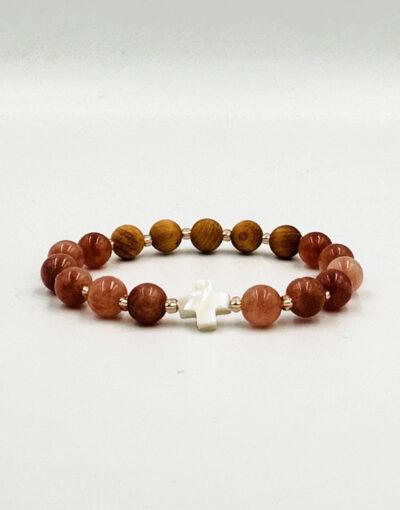 βραχιόλι με γυάλινες και αρωματικές ξύλινες χάντρες κόκκινο - βυζαντεικο - bracelet with glass and wooden aromatic beads red byzanteiko