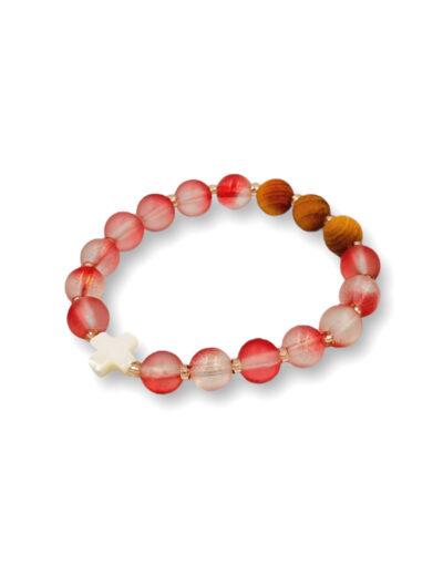 βραχιόλι με γυάλινες και αρωματικές ξύλινες χάντρες ροζ - βυζαντεικο - bracelet with glass and wooden aromatic beads pink byzanteiko 1