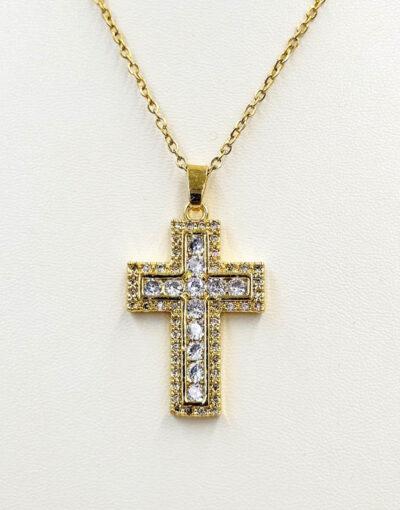 Σταυρός ατσάλινος χρυσός με διαμαντια - byzanteiko- stainless steel cross gold diamond 8