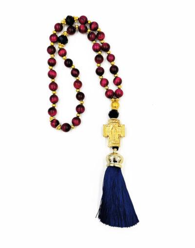 Κομποσχοίνι προσευχής 33άρι με κόκκινο μάτι τίγρης ημιπολύτιμοι λίθοι - Άγιον Όρος - byzanteiko mount athos - komboskini 33 beads Tiger Eye semi-precious stones red 6