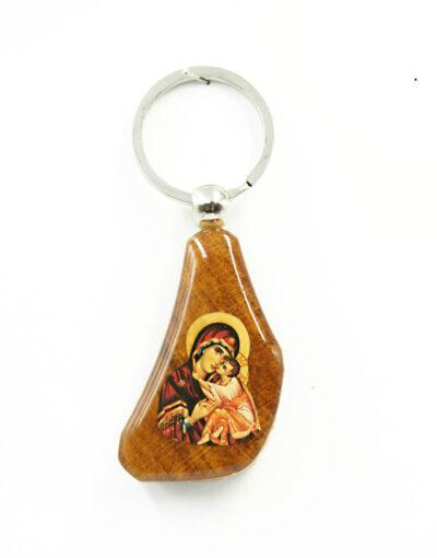 μπρελόκ ξυλινο σμαλτινο παναγια - byzanteiko keychain wooden virgin mary 1
