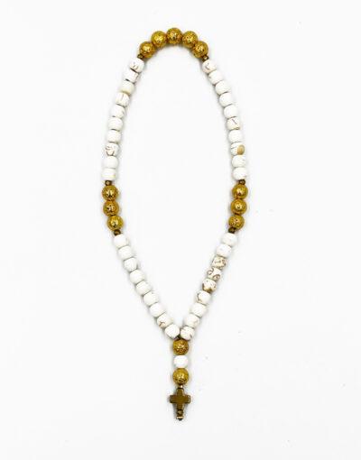 Κομποσχοίνι 50άρι με ημιπολύτιμους λίθους χαολίτη και λάβα - byzanteiko - komboskini pendant 50 beads semi-precious haolite and lava