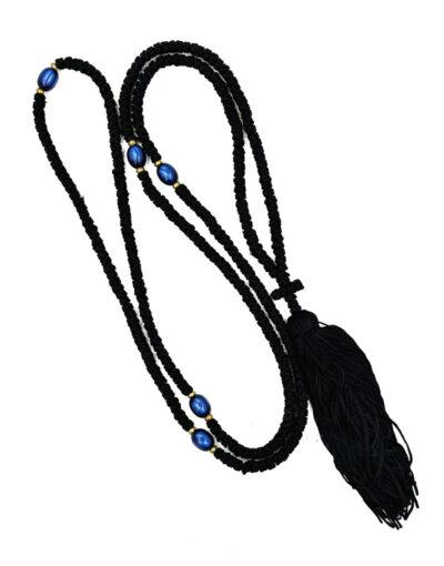 κομποσχοίνι 300άρι φλος μαύρο με μπλε χάντρες -byzanteiko - komboskini prayer rope 300 knots black with blue beads 1