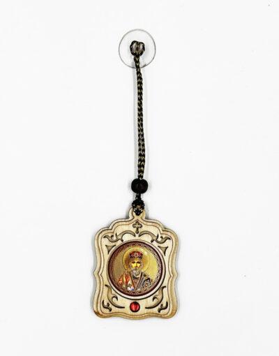 κρεμαστό αυτοκινήτου ξύλινο με εικόνα του Αγίου Νικολάου - byzanteiko - car pendant wooden with icon of Saint Nikolaos