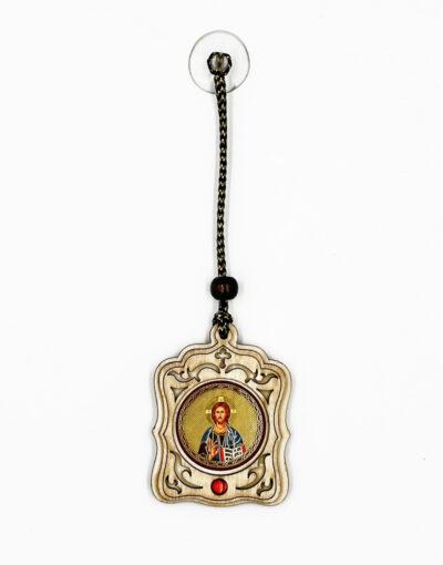 κρεμαστό αυτοκινήτου ξύλινο με εικόνα του Ιησού Χριστού και της Παναγίας - byzanteiko - car pendant wooden with icons Jesus Christ and Virgin Mary