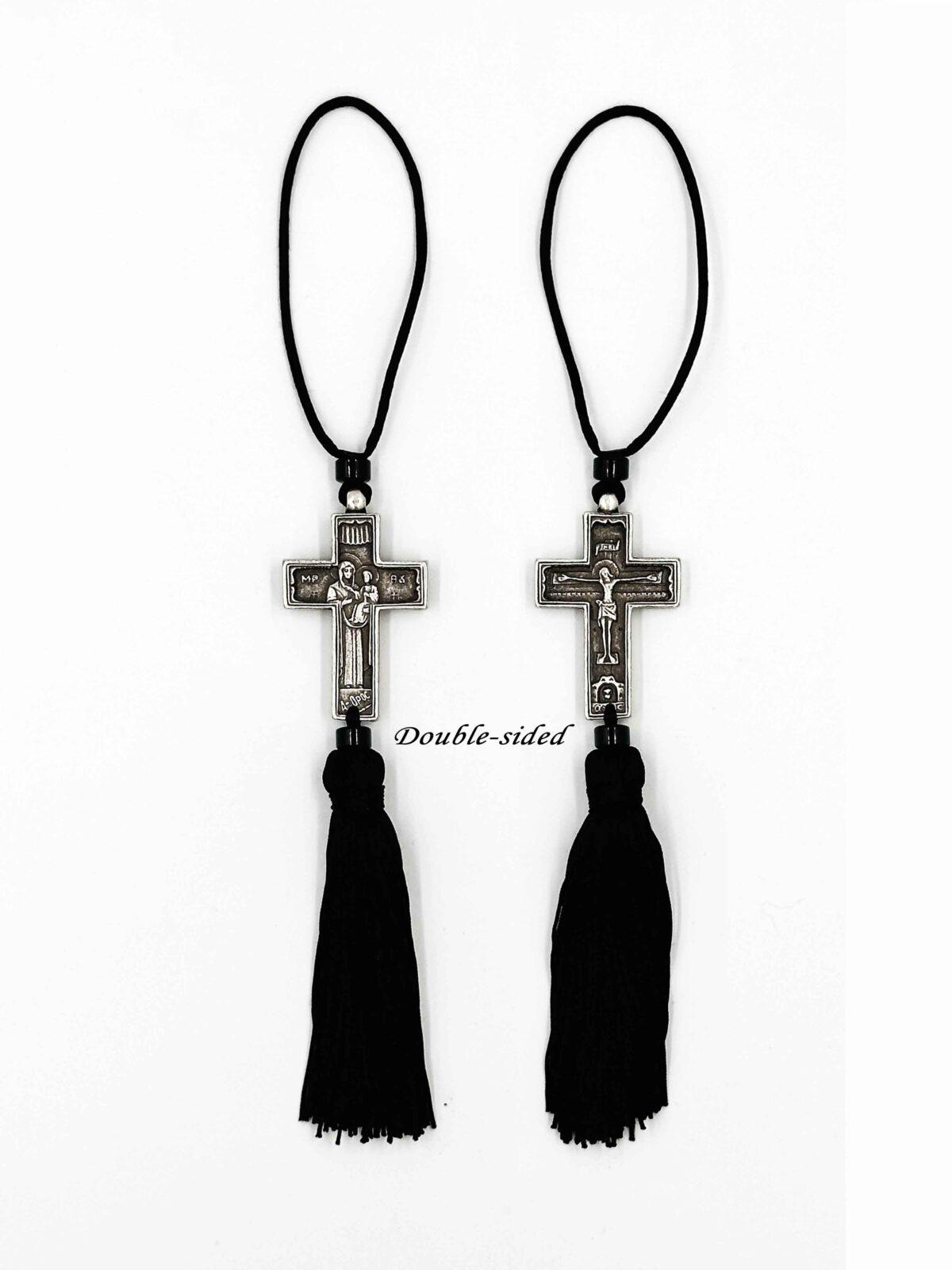 κρεμαστό αυτοκινήτου σταυρός αγιον όρος με φούντα παναγια αθωνίτισσα εσταυρωμένος -byzanteiko - car pendant cross byzantine 2