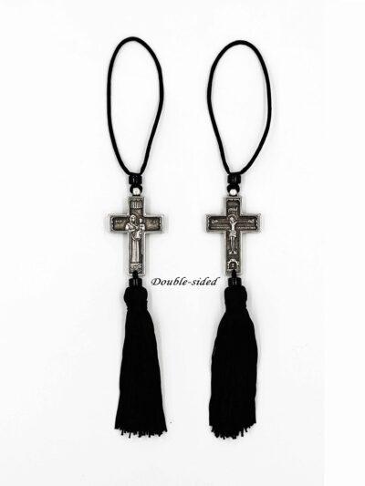 κρεμαστό αυτοκινήτου σταυρός αγιον όρος με φούντα παναγια αθωνίτισσα εσταυρωμένος -byzanteiko - car pendant cross byzantine 2