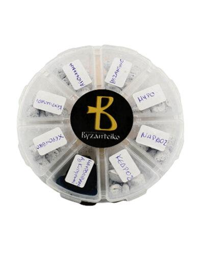 μοσχοθυμίαμα αγιορείτικο_σε_κουτί_8_αρωμάτων_byzanteiko- incense mix 8 aromas box