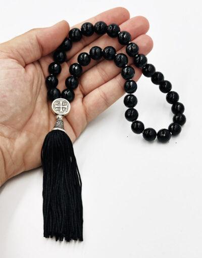 προσευχητάρι 33άρι από ημιπολύτιμες χάντρες αχάτης icxc nika και φούντα -byzanteiko - prayer rope 33 semi-precious beads agate icxc nika 3