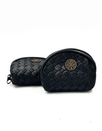 πορτοφόλι κερμάτων μαύρο δερματίνη με χριστόγραμμα 7χ9cm - byzanteiko - coins wallet black mount athos 1