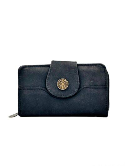 πορτοφόλι γυναικείο μαύρο δερματίνη με χριστόγραμμα 9χ16cm - byzanteiko - wallet black female mount athos 1