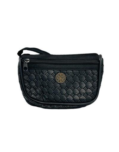 πορτοφόλι τσαντάκι χειρός μαύρο δερματίνη με χριστόγραμμα 11χ16cm με 2 θήκες - byzanteiko - wallet handbag black with two cases mount athos 2