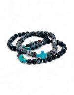 βραχιόλι με ημιπολίτιμες πέτρες αχάτη κρακελέ και σταυρό χαολίτη μπλε byzanteiko bracelet semi-precious stones agate and haolite cross