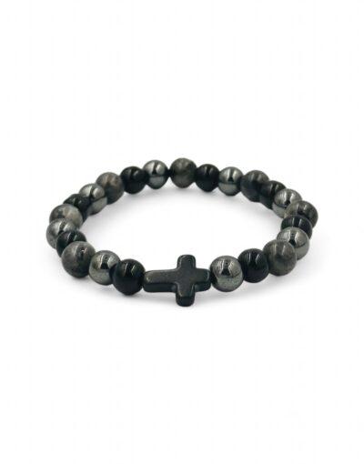 βραχιόλι με ημιπολίτιμες πέτρες και σταυρό γκρι byzanteiko bracelet semi-precious stones and cross