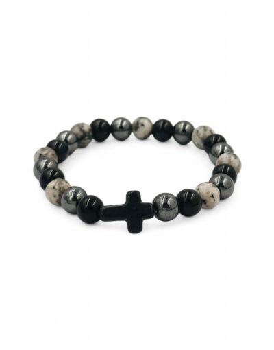 βραχιόλι με ημιπολίτιμες πέτρες και σταυρό λευκό byzanteiko bracelet semi-precious stones and cross