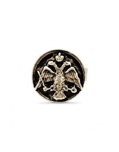 επάργυρο δαχτυλίδι με βυζαντινό δικέφαλο αετό - byzanteiko silver-plated ring with byzantine double-headed eagle