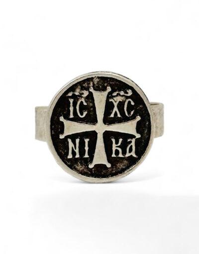 επάργυρο δαχτυλίδι με το IC XC NIKA byzanteiko silver-plated ring with ic xc nika