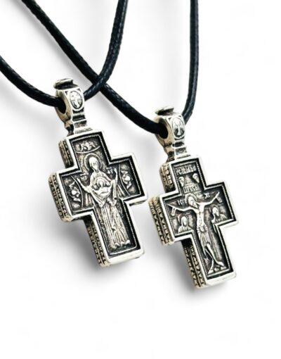 επάργυρος σταυρός λαιμού με ρυθμιζόμενο κορδόνι ιησούς χριστός παναγία - pendant neck cross adjustable cord jesus christ virgin mary 2