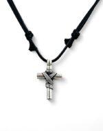 επάργυρος σταυρός λαιμού με ρυθμιζόμενο κορδόνι σταυρός από αμπέλι - pendant neck cross adjustable cord