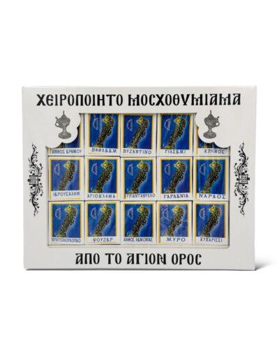 χειροποίητο αγιορείτικο μοσχοθυμίαμα σε κασετίνα 15 αρωμάτων - byzanteiko- handmade mount athos incense in case 15 aromas