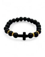 βραχιόλι με μαύρες χάντρες και σταυρό - byzanteiko - bracelet with black beads and cross- 1