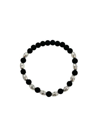 βραχιόλι με μαύρες χάντρες και στοιχεία με σταυρούς - byzanteiko - bracelet with black beads and beads with crosses