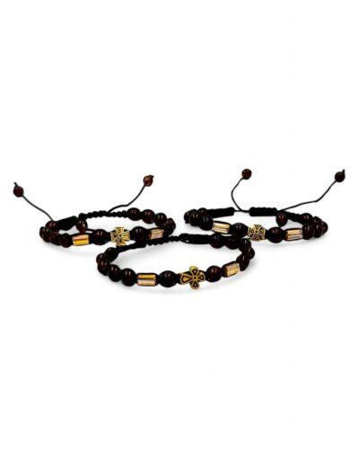 βραχιόλι καφέ μακραμέ με χρυσό σταυρό - byzanteiko - bracelet brown macrame with gold cross