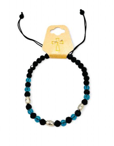 βραχιόλι μακραμέ με γαλάζιες και μαύρες χάντρες διαμαντάκια και χάντρες με σταυρούς - bracelet macrame cross beads