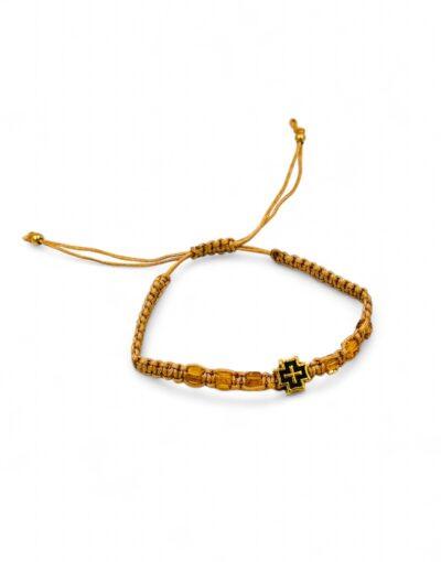 βραχιόλι μακραμέ χρυσό με σταυρό - bracelet macrame gold with cross - byzanteiko