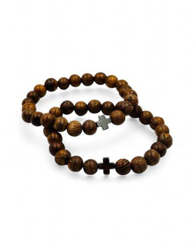 βραχιόλι ξύλινο με σταυρό αιματίτη - byzanteiko - bracelet wooden hematite cross 1