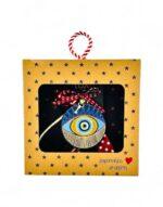 γούρι μάτι χρυσό ξύλινο σε κουτί δώρου - byzanteiko wooden eye charm gold in gift box 1