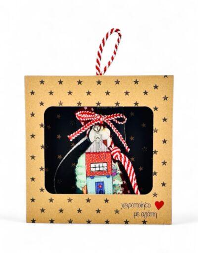 γούρι σπίτι ψηλό ξύλινο σε κουτί δώρου - byzanteiko wooden charm house in gift box