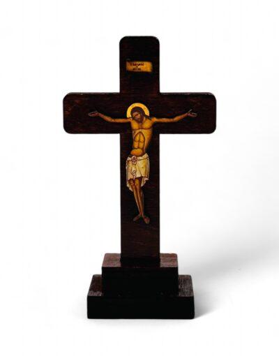 επιτραπέζιος ξύλινος σταυρός με βάση icxc nika εσταυρωμένος 10 εκατοστά - byzanteiko - wooden table cross with base jesus christ